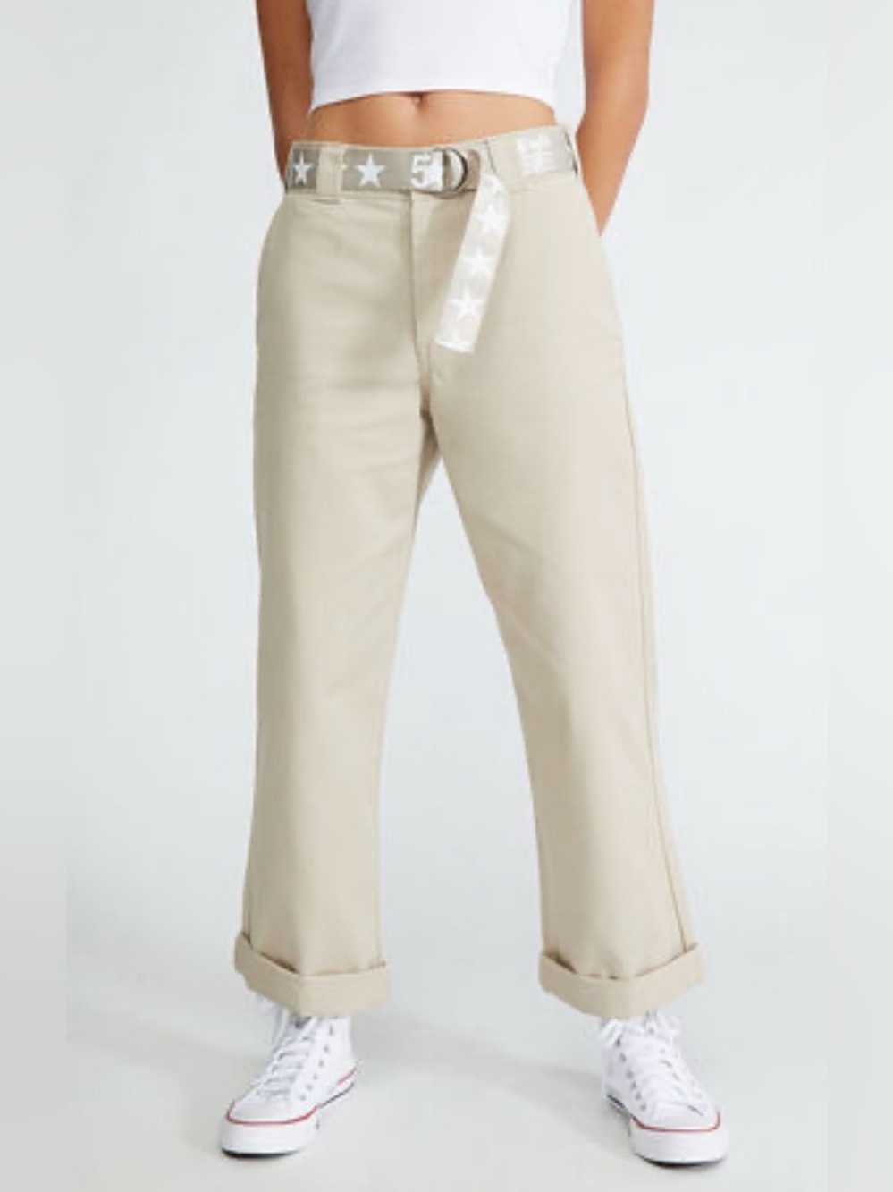 FIVESTAR GENERAL Relaxed Cropped Straight Leg Pants High-Rise Natural Women 0/24